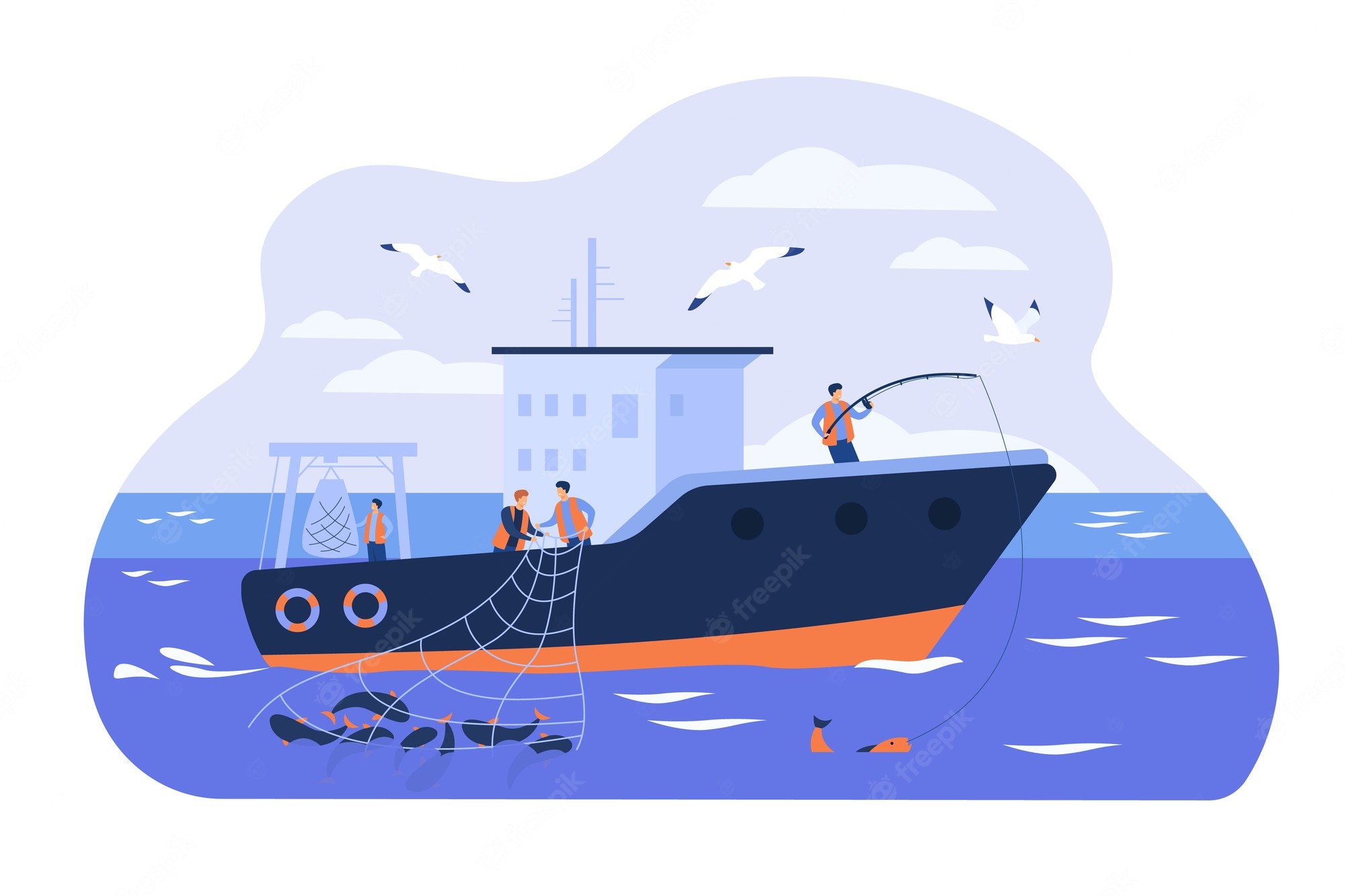 professional-fishermen-working-vessel-isolated-flat-vector-illustration- cartoon-fishers-catching-fish-using-net-ship-commercial-fishing-industry-concept_74855-13209  - Vinayak Group